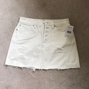 Free People Distressed White Denim Skirt
